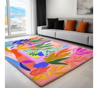 Tapis à Motif Abstrait Artistique Botanique, Paillasson de Salon, Salle à Manger, Chambre, Cuisine, 140 x 200 cm, Tapis Moelleux Rose à Poils Courts, Dessous antidérapant