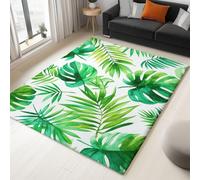 Tapis à Motif Aquarelle Feuilles Tropicales Salon, Vert Olive Minimalist Antidérapant à Poils Courts Doux Chambre Poil Ras de Sol, Pas de Perte de Poils 120 x 170 cm