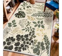 Tapis à motif de feuille, branche de fougère naturelle botanique, vert printanier, tapis rectangulaire d'intérieur à poils courts qui ne perd pas ses poils pour salon, chambre à coucher, dortoir