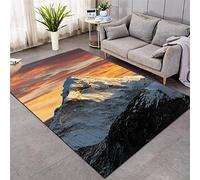 Tapis à Motif de Montagne Enneigée Grand Tapis Salon Paillasson Tapis de Sol Nordique Paysage Naturel Coucher de Soleil Nuage étoilé Flanelle Cuisine Chambre Décoration Rugs (Coloré 1,100x150 cm)