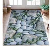 Tapis à motif de pierres, galets terreux naturels, feuilles, gris, paillasson rectangulaire qui ne perd pas ses poils pour salle de bain, entrée, chevet, décoration de porte, 0,9 x 1,5 m