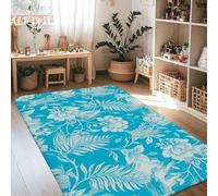 Tapis à motif floral, feuilles botaniques tropicales, fougère, turquoise, à poils courts en éponge pour salon, chambre à coucher, cuisine, couloir, décoration 1,2 x 1,8 m