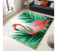 Tapis à Motif Minimalisme Animaux Flamant Rose Feuilles Palmier, Paillasson de Salon, Salle à Manger, Chambre, Cuisine, 180 x 240 cm, Tapis Moelleux Vert à Poils Courts, Dessous antidérapant