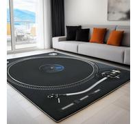 Tapis à Motif Moderne Tourne-Disque Artistique, 140 x 200 cm Noir Tapis Moelleux à Poils Courts pour Salon Salle à Manger Chambre et Cuisine - avec Dessous antidérapant
