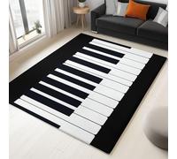 Tapis à Motif Musique Touches De Piano Salon, Noir Crème Minimalist Antidérapant à Poils Courts Doux Chambre Poil Ras de Sol, Pas de Perte de Poils 60 x 90 cm