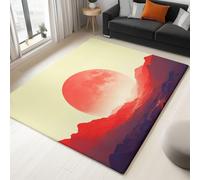 Tapis à Motif Mystère Montagnes Lune Rouge Salon, Rouge Art Déco Antidérapant à Poils Courts Doux Chambre Poil Ras de Sol, Pas de Perte de Poils 140 x 200 cm