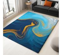 Tapis à Motif Nature Spirale Marbre, Paillasson de Salon, Salle à Manger, Chambre, Cuisine, 80 x 150 cm, Tapis Moelleux Bleu Foncé à Poils Courts, Dessous antidérapant