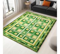 Tapis À Poil Court Style Médiéval Moderne Pour Maison Bureau 180 X 240 Cm - Abstrait Géométrique Grille Pour Décoration De Chambre À Coucher De Salon Garçon Fille, Antidérapants Et Lavables Tapis Vert