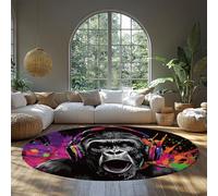 Tapis à Poils Bas 180cm（Rond） Rugs Ronds lavables Gorilla Pop Art Graffitis de Rue Tapis d’intérieur colorés à Poils Bas pour Salon Moquettes urbaines