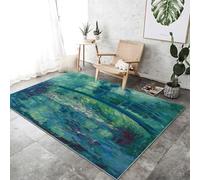 Tapis à Poils Courts 140 x 200 cm, Lavable en Machine Antidérapant Facile à Nettoyer Tapis Flanelle Impressionnisme Peinture Pont sur l'eau Imprimé, pour Chambre Cuisine Salon, Vert Bleu