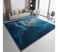 Tapis À Poils Courts Bleu Orange, Abstrait Gros Plan Formation rocheuse Texture Motif, Dos Caoutchouc antidérapant Carpettes Tapis Multi Usage Lavable pour Maison Salon Chambre Bureau 160 x 230 cm