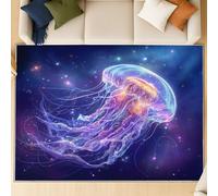 Tapis à poils courts Boho antidérapant - Tapis Salon facile d'entretien doux pour salon, 160 X 230 cm, Tapis de Salon lavable moderne unicolore ou motif, Science-fiction univers ciel nocturne, Blanc