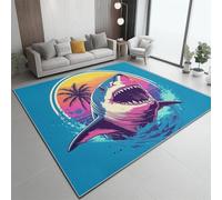 Tapis À Poils Courts Coloré, Dessin animé Rétro Requin Palmier Motif imprimé, Dos Caoutchouc antidérapant Carpettes Tapis Multi Usage Lavable pour Maison Salon Chambre Bureau Interieurs 160 x 230 cm