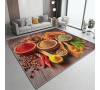 Tapis À Poils Courts Coloré, Moderne Gros Plan Épices Bol en Bois Motif imprimé, Dos Caoutchouc antidérapant Carpettes Tapis Multi Usage Lavable pour Maison Salon Chambre Bureau 120 x 180 cm