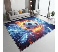 Tapis À Poils Courts Coloré, Moderne Science-Fiction Ballon de Football Flammes Motif, Dos Caoutchouc antidérapant Carpettes Tapis Multi Usage Lavable pour Maison Salon Chambre Bureau 60 x 90 cm