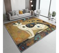 Tapis À Poils Courts Coloré, Peinture à l'huile Style Tribal Chat Texture Motif imprimé, Dos Caoutchouc antidérapant Carpettes Tapis Multi Usage Lavable pour Maison Salon Chambre Bureau 80 x 150 cm