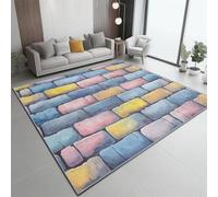 Tapis À Poils Courts Coloré, Simple Briques de Pierre Peint Texture Motif imprimé, Dos Caoutchouc antidérapant Carpettes Tapis Multi Usage Lavable pour Maison Salon Chambre Bureau 160 x 230 cm