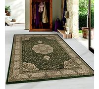 Tapis à poils courts - Design oriental - Bordure décorative - Vert - 160 x 230 cm
