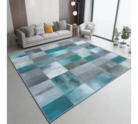 Tapis À Poils Courts Gris cyan, Moderne Abstrait Carrés Textures Motif imprimé, dos caoutchouc antidérapant Carpettes Tapis Multi Usage Lavable pour Maison Salon Chambre Bureau Interieurs 160 x 230 cm