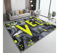 Tapis À Poils Courts Gris Jaune, Abstrait Griffonnage Géométrique Moderne Motif imprimé, Dos Caoutchouc antidérapant Carpettes Tapis Multi Usage Lavable pour Maison Salon Chambre Bureau 140 x 200 cm