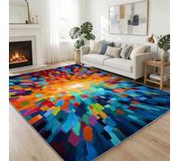 Tapis À Poils Courts Lavable 140 x 200 cm Explosion De Blocs Colorés Tapis Salon, Cubisme Doux Antidérapant Moquette pour Entrée Intérieur Chambre Cuisine Chambre d'enfant