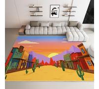 Tapis à Poils Courts Lavable 60 x 90 cm, Tapis Doux Antidérapant Dessin Animé Western Plantes Architecture pour Salon Chambre d'enfant Salle à Manger Bureau Cuisine, Jaune