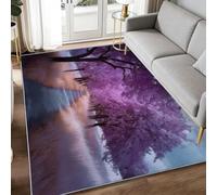 Tapis À Poils Courts Lavable 80 x 150 cm Arbres Violets Chemin Tapis Salon, Photographie Doux Antidérapant Moquette pour Entrée Intérieur Chambre Cuisine Chambre d'enfant