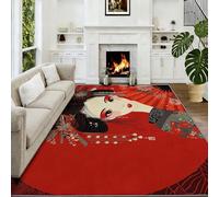 Tapis À Poils Courts Lavable 80 x 150 cm Geisha Éventail Tapis Salon, Dessiné À La Main Japonais Doux Antidérapant Moquette pour Entrée Intérieur Chambre Cuisine Chambre d'enfant
