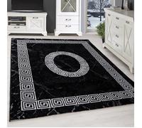 Tapis à poils courts - Marque - Modèle - Motif d'ornement grec - Gris noir tacheté