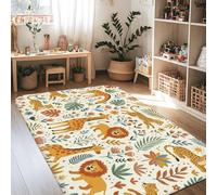 Tapis à poils courts pour intérieur motif lion, safari, girafe ludique, léopard, orange, tapis rectangulaire en éponge qui ne perd pas ses poils pour salon, chambre à coucher, cuisine, couloir, 1,2 x