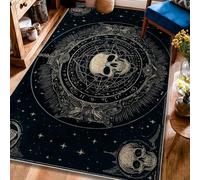 Tapis à poils courts pour intérieur - Motif tête de mort - Gothique - Cercle mystique et étoiles - Pour Halloween, salon, chambre à coucher, salle de classe, dortoir - 1,2 x 1,8 m