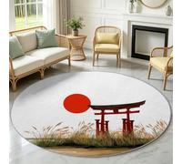 Tapis à Poils Courts Rond 80 cm Minimaliste Architecture Paysage, Tapis Lavable Doux Blanc Antidérapant et Résistant aux UV pour Descente de lit Chambre Adulte Fille Enfant Salon Cuisine Decoration