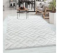 Tapis à Poils Longs, Couleur Crème, Conception géométrique, 107295, Tapis Rectangle, Tapis Salon-Salle à Manger ou Chambre, 160 x 230 cm