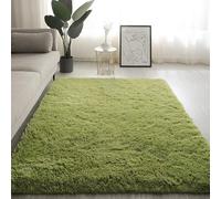 Tapis à poils longs lavable en machine, tapis de table de nuit, antidérapant, durable, résistant à la décoloration, pour salon, 60 x 160 cm, vert gazon