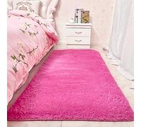 Tapis à poils longs pour chambres d'enfants - Tapis doux et antidérapant pour chambre à coucher et salon - Rouge et rose - 70 x 160 cm