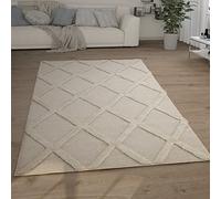 Tapis à Poils Longs Salon Shaggy 3D Look Ethno Boho Vintage Soft, Taille : 80 x 150 cm, Couleur : Crème 5
