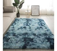Tapis à poils longs teints sur nœuds pour salon et chambre à coucher, épais, ne perd pas ses poils, antidérapant et très fréquenté, bleu, 140 x 200 cm, revêtement de sol confortable et élégant
