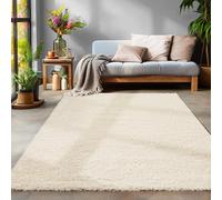 Tapis à Poils Longs, Unicolor - Monochrome, Tapis Crème, 160 cm Rond, Tapis de Style Moderne, Tapis Salon