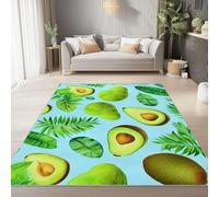 Tapis à Poils Ras, Conception de Aquarelle Avocat Feuilles Motif, Tapis Rectangulaire Fur Salon-Salle à Manger ou Adulte Chambre 120 x 180 cm Poil Court Léger Résistant Fin Doux, Bleu Clair