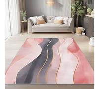 Tapis à Poils Ras, Conception de Ondes Géométriques Abstraites Motif, Tapis Rectangulaire Fur Salon-Salle à Manger ou Adulte Chambre 120 x 180 cm Poil Court Léger Résistant Fin Doux, Rose