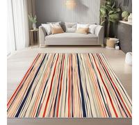 Tapis à Poils Ras, Conception de Rayures Horizontales Bohèmes Motif, Tapis Rectangulaire Fur Salon-Salle à Manger ou Adulte Chambre 80 x 150 cm Poil Court Léger Résistant Fin Doux, Coloré