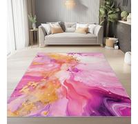 Tapis à Poils Ras, Conception de Tourbillons De Marbre Abstraits Motif, Tapis Rectangulaire Fur Salon-Salle à Manger ou Adulte Chambre 60 x 110 cm Poil Court Léger Résistant Fin Doux, Rose Or