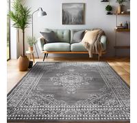 Tapis à Poils Ras, Conception Orientale, Tapis Gris, 120 x 170 cm, Tapis de Style Oriental, Tapis Salon