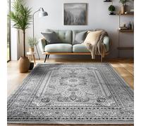 Tapis à Poils Ras, Conception Orientale, Tapis Gris, 80 x 150 cm, Tapis de Style Oriental, Tapis Salon
