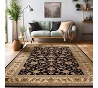 Tapis à Poils Ras, Conception Orientale, Tapis Noir, 200 x 290 cm, Tapis de Style Oriental, Tapis Salon