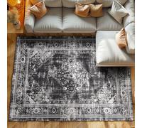 Tapis à Poils Ras, Conception Orientale, Tapis Noir, 200 x 290 cm, Tapis de Style Vintage, Tapis Salon