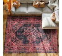 Tapis à Poils Ras, Conception Orientale, Tapis Rouge, 140 x 200 cm, Tapis de Style Vintage, Tapis Salon