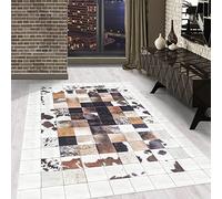 Tapis à Poils Ras, Couleur Blanc, Conception de Patchwork, 110698, Tapis Rectangle, Tapis Salon-Salle à Manger ou Chambre, 160 x 230 cm
