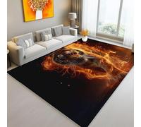 Tapis à Poils Ras Doux et Légers, Antidérapant - Design Tigre Animal Fantastique Flamme Couleur Orange, pour Salon Salle à Manger Chambre Adulte ou Ado Cuisine, 140 x 200 cm
