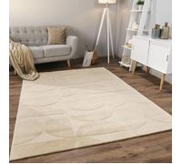 Tapis à poils ras géométrique - PACO HOME - 120x160 cm - Beige crème - Polyester - Hauteur de poils 10 mm